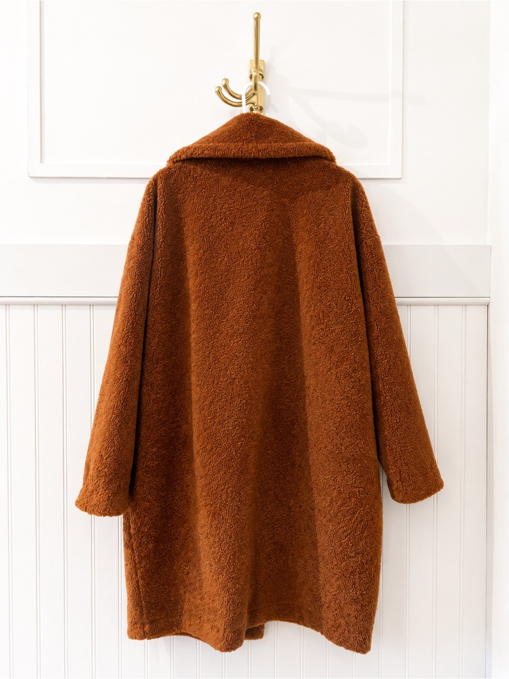 Express Women's Rust Brown Teddy Coat - Picture 3 of 5